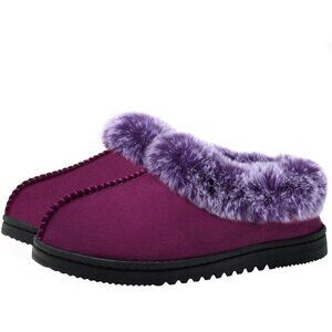 Women's Purple Fuzzy Cozy Faux Fur Memory Foam  Rubber Sole Slippers Boots Shoes